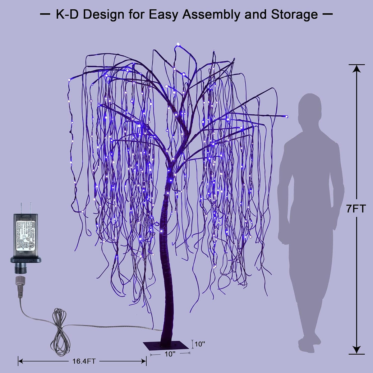 7 FT Halloween Lighted Willow Tree 256 LED Purple Lights Artificial Weeping Willow Tree with 6 Spiders Outdoor Indoor Decoration Christmas Festival Decor