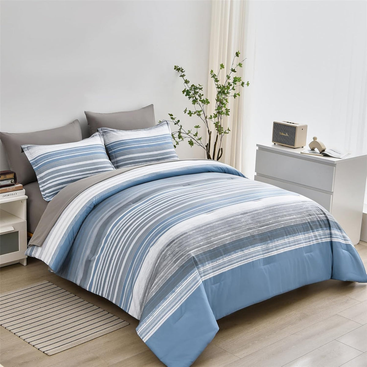 kakijumn striped comforter set full size, 7 piece, main product view