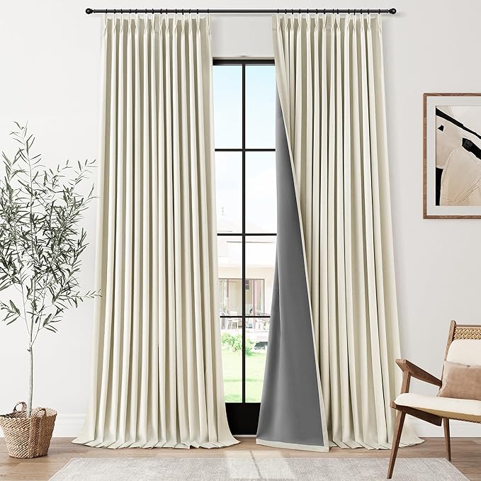 Joywell Pinch Pleated 100% Blackout Linen Curtains 120 Inches Long Energy by Joywell