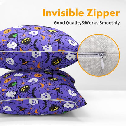 Halloween Purple Throw Pillow Covers 22x22 inch Set of 2 Humour Pumpkins Ghost - Image 3