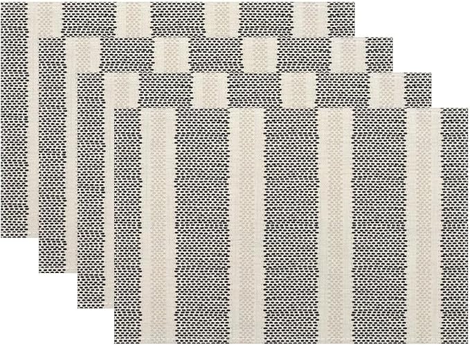 Black Polka Dot Placemats Set of 4, Boho Striped Decorative Table Mat 12 x 18 by Sunshineyan