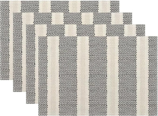 Black Polka Dot Placemats Set of 4, Boho Striped Decorative Table Mat 12 x 18 by Sunshineyan