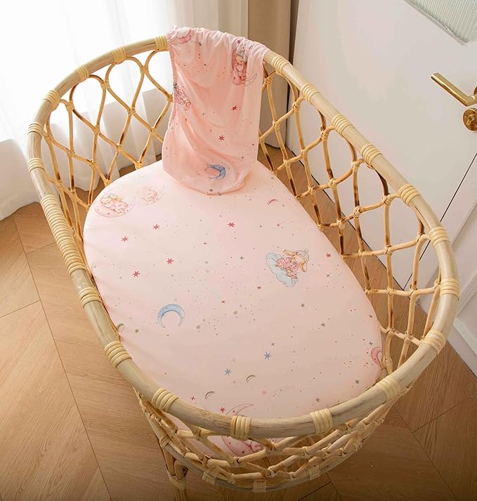SDY Jersey Bassinet Sheets for Baby Girls, 32 "x 16 "x 4", 2 Pack, Super Soft - Image 2