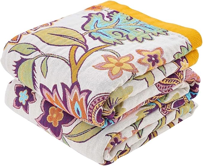 Boho Throw Blanket for Bed, 100% Cotton Soft Rustic Quilt Fall Blanket by XIBLC