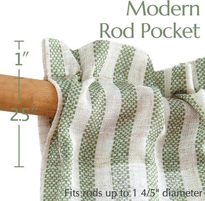 jinchan Striped Linen Kitchen Curtains 45 Inches Length Tier Curtains Farmhouse - Image 7