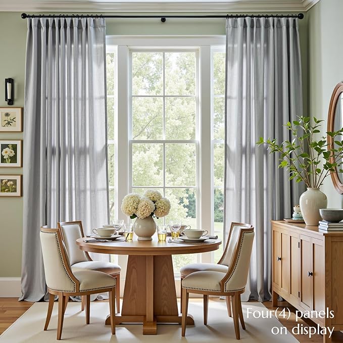 jinchan Grey Linen Blend Curtains 96 inch Length 2 Panels - Image 2