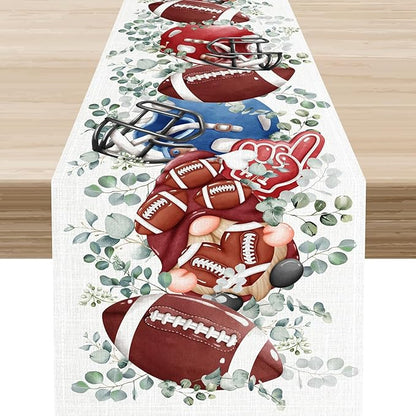 Rugby Table Runner, Seasonal Eucalyptus Rugby Boy Gnome Football Game Day by Unknown