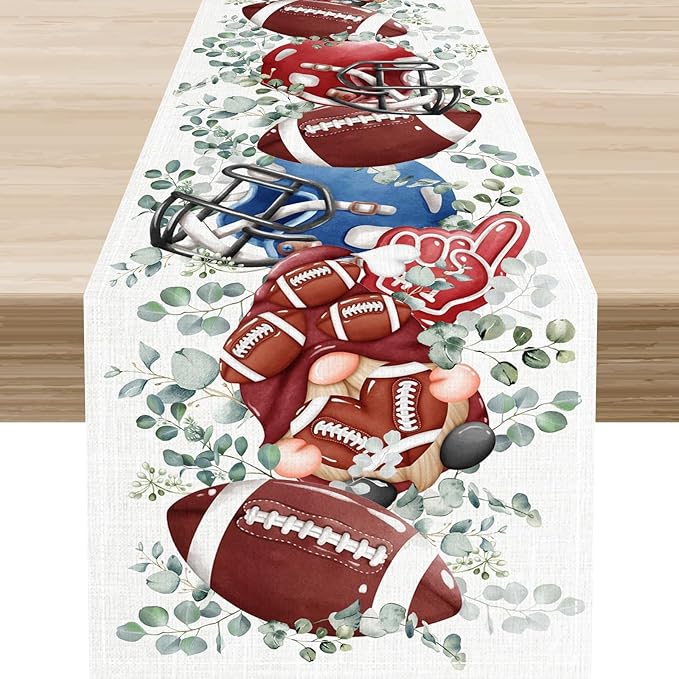Rugby Table Runner, Seasonal Eucalyptus Rugby Boy Gnome Football Game Day by Unknown