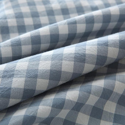 Blue Plaid Ruffle Pillow Shams Standard Size Set of 2, Shabby Checkered Washed - Image 6