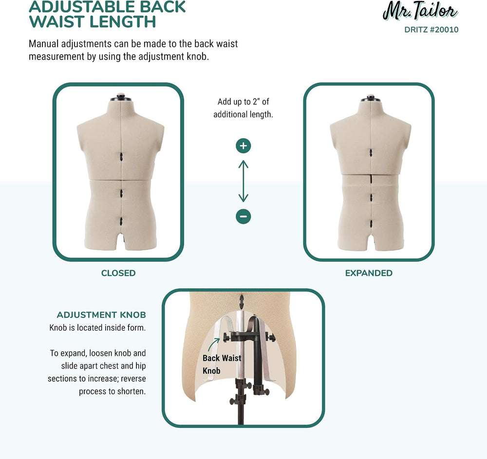 Dritz Mr. Tailor Adjustable Dress Form, Men Size US M-XL