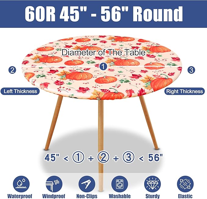 Round Spandex Thanksgiving Tablecloth, Elastic Fitted Waterproof Tablecloths - Image 8