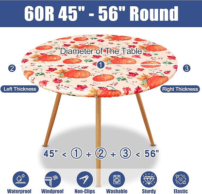 Round Spandex Thanksgiving Tablecloth, Elastic Fitted Waterproof Tablecloths - Image 8
