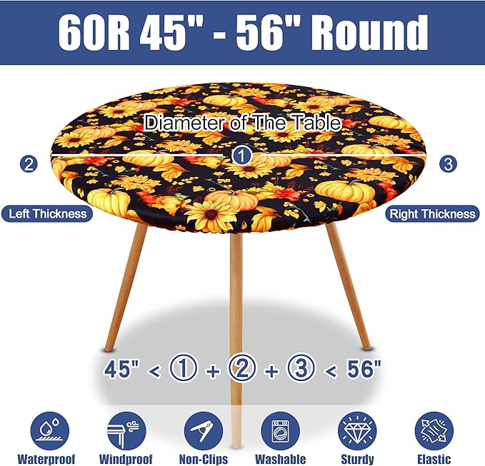 Round Spandex Thanksgiving Tablecloth, Elastic Fitted Waterproof Tablecloths - Image 8