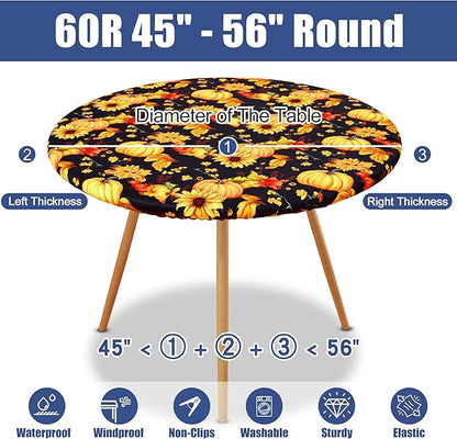 Round Spandex Thanksgiving Tablecloth, Elastic Fitted Waterproof Tablecloths - Image 8