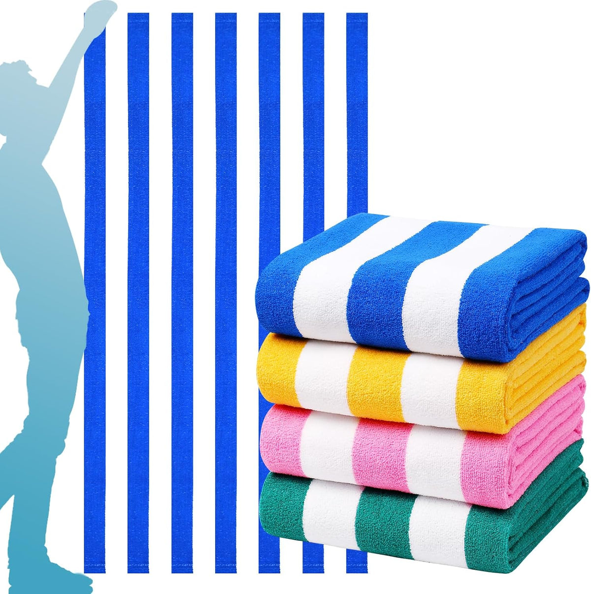 4 packs oversized stripe bath towels beach towel, main product view