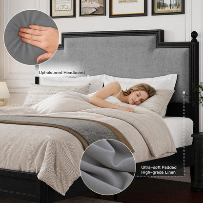 king size bed frame with 50.2" tall upholstered, close-up detail