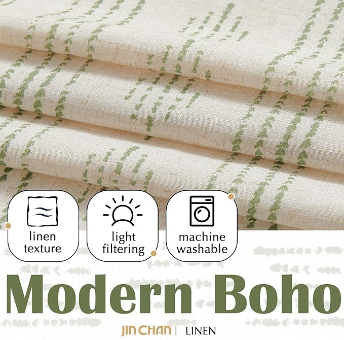 jinchan Boho Kitchen Curtains Linen Tier Curtains 36 Inches Bohemian Cafe Small - Image 5