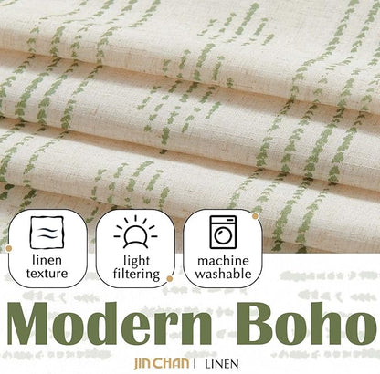 jinchan Boho Kitchen Curtains Linen Tier Curtains 24 Inches Bohemian Cafe Small - Image 5