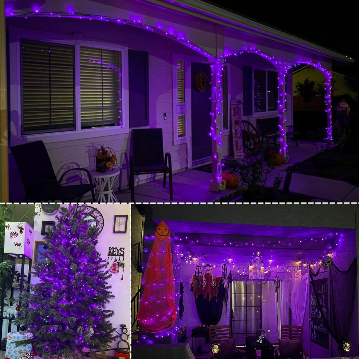 WATERGLIDE 1000 LED Halloween String Lights, 328 FT Green Wire LED Decorative Fairy Lights with Remote & 8 Modes, Waterproof for Indoor Outdoor Xmas Holiday Party Garden Wedding Home Decor, Purple