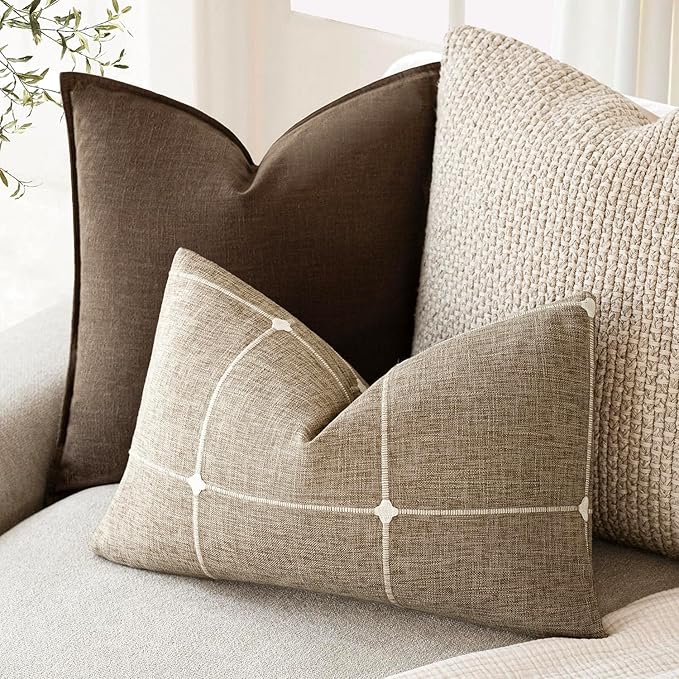 Foindtower Pack of 2 Decorative Faux Linen Jacquard Check Throw Pillow Covers - Image 5