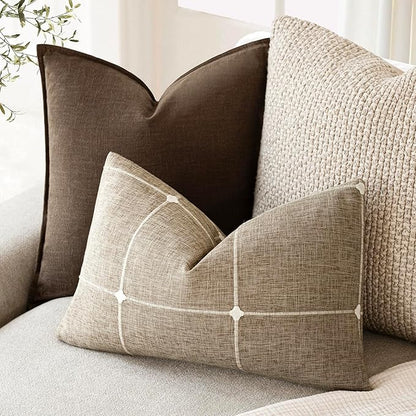 Foindtower Pack of 2 Decorative Faux Linen Jacquard Check Throw Pillow Covers - Image 5