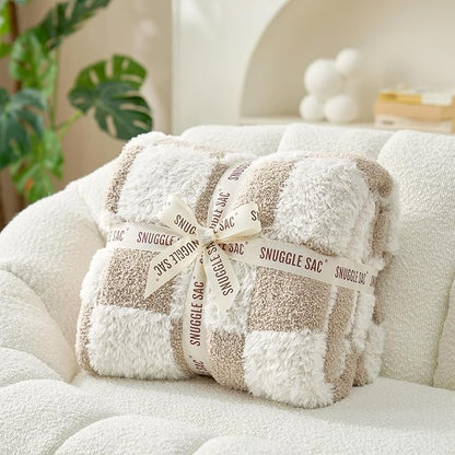 Snuggle Sac Checkered Throw Blanket Faux Fur Microfiber Blankets - Image 5