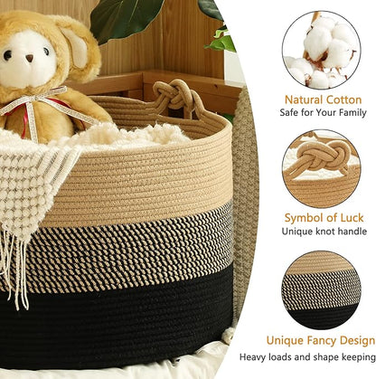 KAKAMAY Large Blanket Basket, Woven Rope Baskets - Image 3