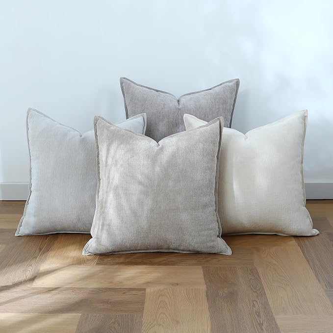 Stellhome Set of 4 Neutral Decorative Throw Pillow Covers Accent Solid Soft - Image 2