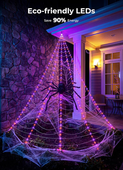 Brightown Halloween Decorations Outdoor, 255-LED Giant Spider Web Lights