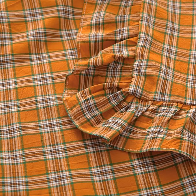 Burnt Orange Tartan Plaid Ruffle Pillow Covers Standard Size Set of 2, Washed - Image 5