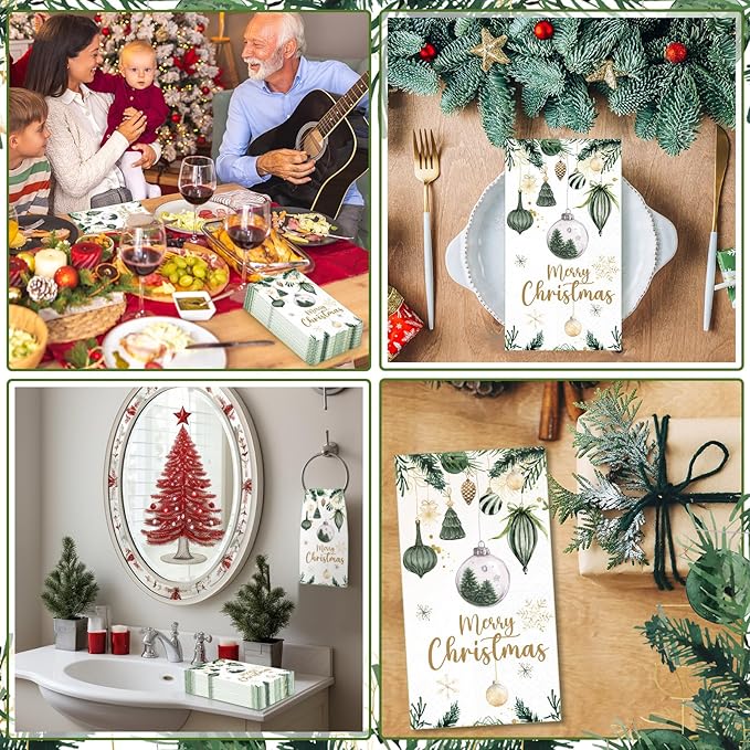 Peryiter 100 Pcs Merry Christmas Holiday Paper Napkins Farmhouse Christmas - Image 6