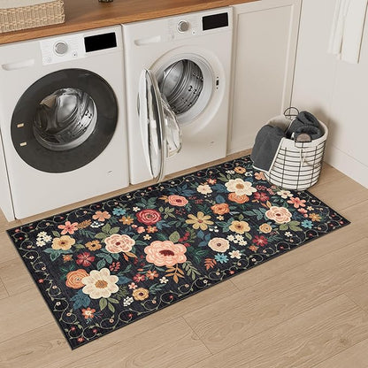 DUKINO 2x4 Rug for Entryway, Washable Kitchen Floral Runner Rug - Image 5
