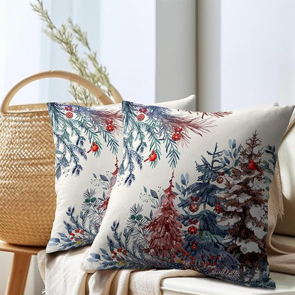 Christmas Tree Throw Pillow Covers 20x20 Inch Set of 2 Winter Watercolor Pine - Image 7