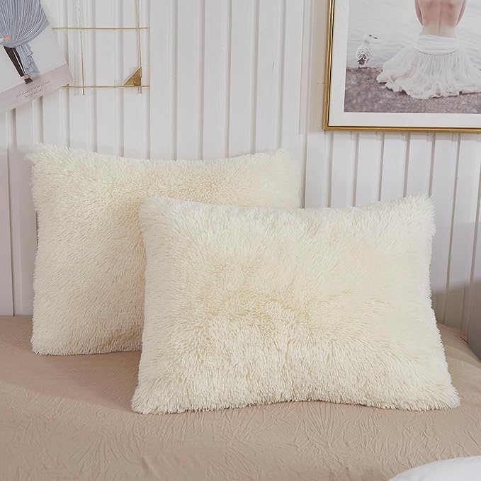 XeGe Faux Fur Throw Pillow Cases, Plush Shaggy Ultra Soft Pillow Covers by XeGe