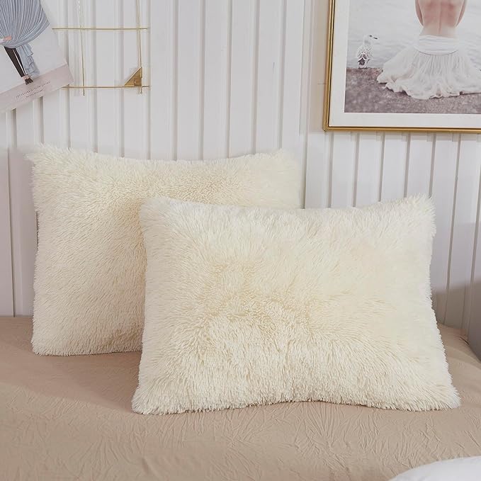 XeGe Faux Fur Throw Pillow Cases, Plush Shaggy Ultra Soft Pillow Covers by XeGe