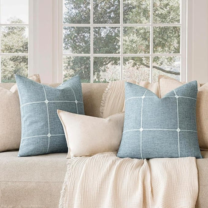 Foindtower Pack of 2 Decorative Faux Linen Jacquard Check Throw Pillow Covers - Image 7