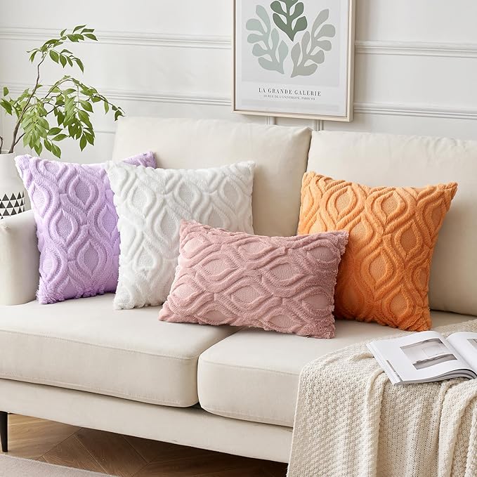 MIULEE Ivory Throw Pillow Covers 20x20 Inch, Soft Winter Plush Faux Wool Couch - Image 5