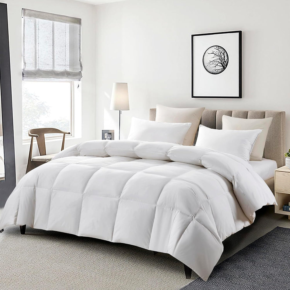 Serta Goose Feather Down Fiber Comforter King Size - 100% Cotton Cover Duvet ...