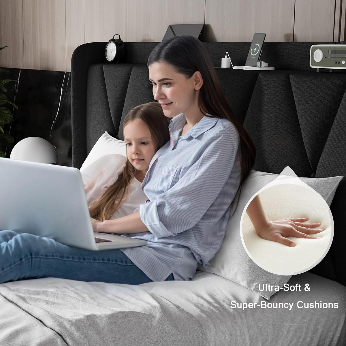 einhomn king size bed frame with 4 storage showing dimensions