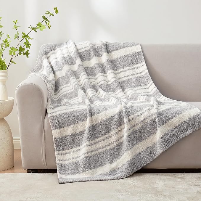 Snuggle Sac Grey Stripe Knitted Throw Blanket - Image 2