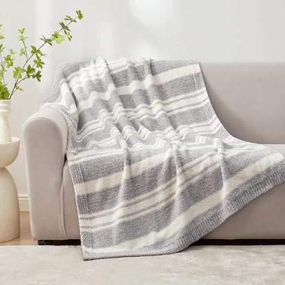 Snuggle Sac Grey Stripe Knitted Throw Blanket - Image 2