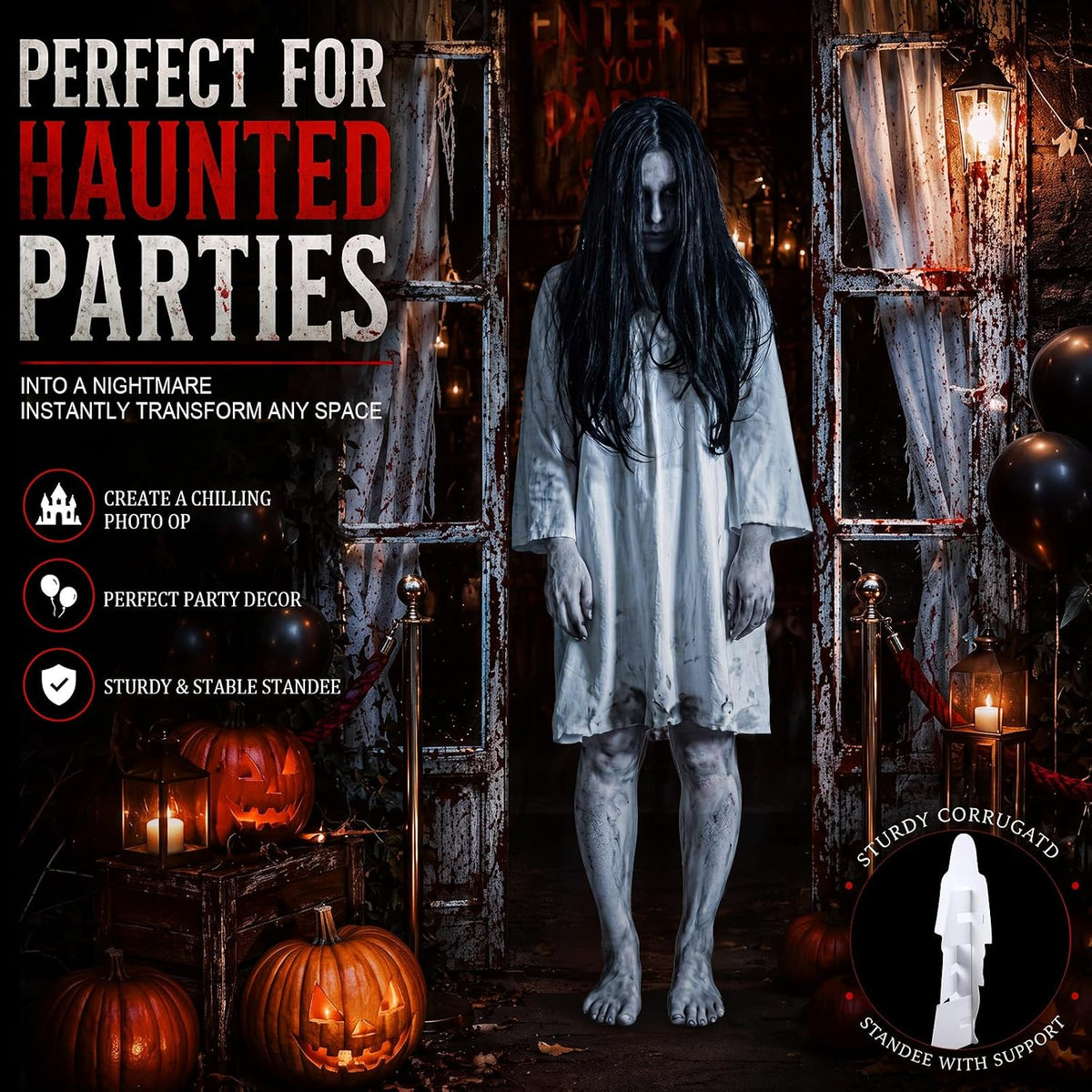Novabright 47 Inch Halloween Standing Yard Sign for Outdoor Decor with Metal Stakes and Base Halloween Ghost Spooky Lifelike Yard Sign for Lawn Porch Indoor Party Display