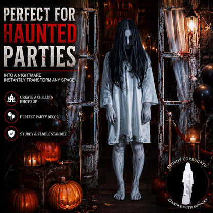 Novabright 47 Inch Halloween Standing Yard Sign for Outdoor Decor with Metal Stakes and Base Halloween Ghost Spooky Lifelike Yard Sign for Lawn Porch Indoor Party Display
