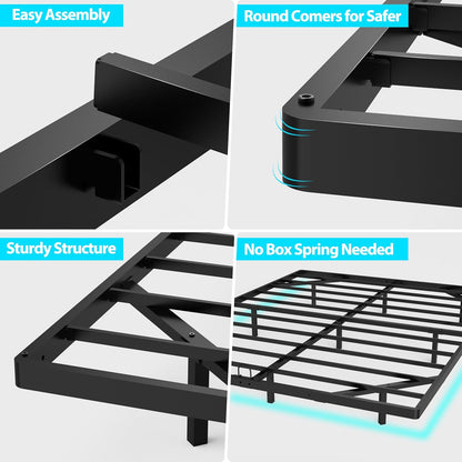 floating bed frame with smart led lights metal, front angle view