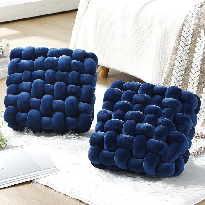 Wenqik 2 Pcs Knot Pillows Square Knotted Plush Throws Soft Accent Pillows - Image 4