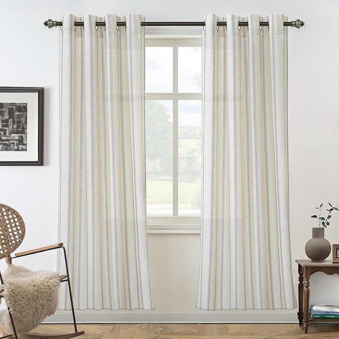 DriftAway Farmhouse Vertical Striped Linen Blend Textured Light Filtering Semi by DriftAway