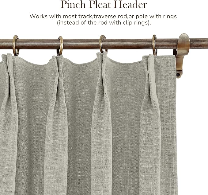 TWOPAGES 150 W x 102 L inch Pinch Pleated Curtain Room Darkening Linen Drapery - Image 4