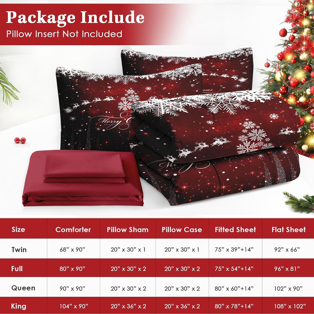 WeCozy Queen Christmas Comforter Set with Sheets, 7 Pieces Dark Bedding
