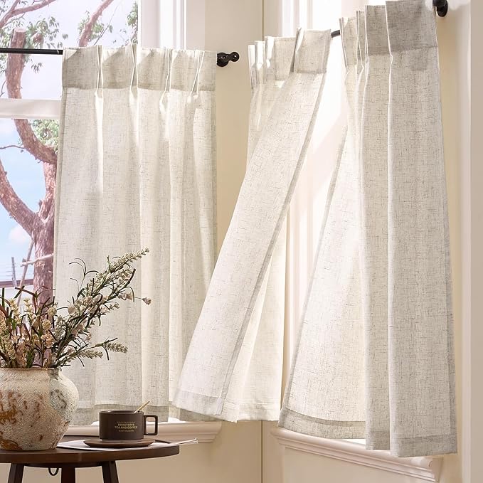 jinchan Linen Pinch Pleated Kitchen Curtains 30 Inch 2 Panels, Natural Linen - Image 8