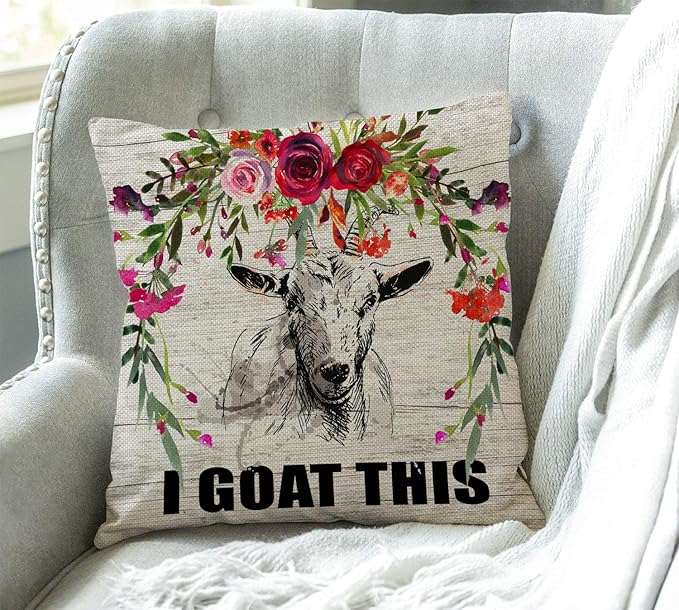 Swono Goat Throw Pillow Cover I Goat This Farmhouse Cushion Case - Image 3
